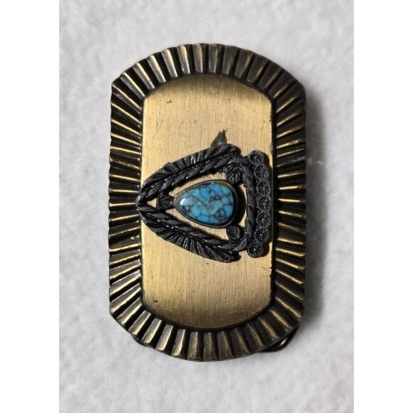 Vintage Belt Buckle with Turquoise Arrow Shaped Stone Design - Picture 2 of 5
